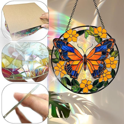 Bimkole Butterfly Sun Catchers Indoor Window - Flowers Acrylic Suncatcher Hanging Decoration for Living Room Bedroom Summer Home Balcony Outdoor Garden Ornaments Decoration 7.8x7.8 Inch