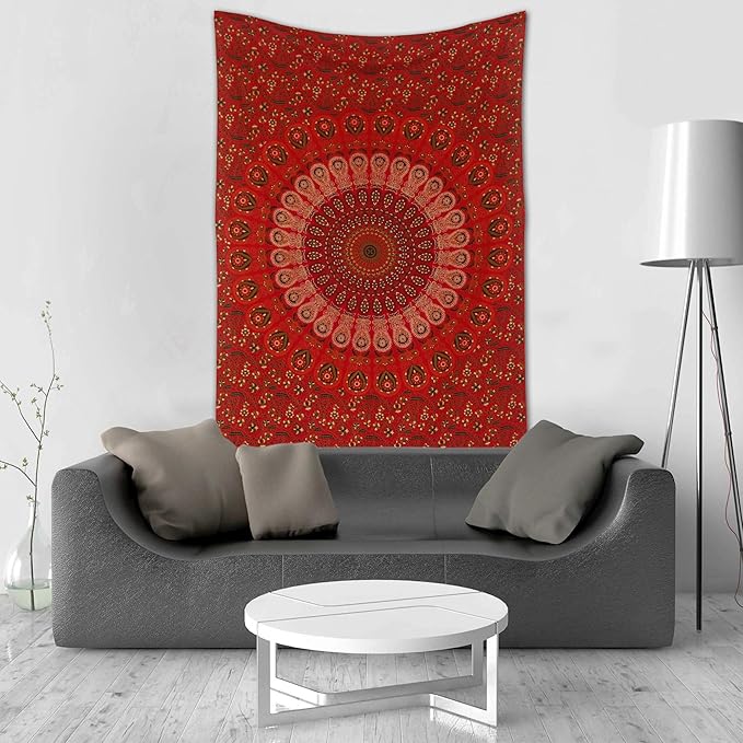 raajsee Red Tapestry- Best Mandala Wall Hanging- Bedding Tapestry For Bedroom Aesthetic-Size TWIN 140 X 210 CMS