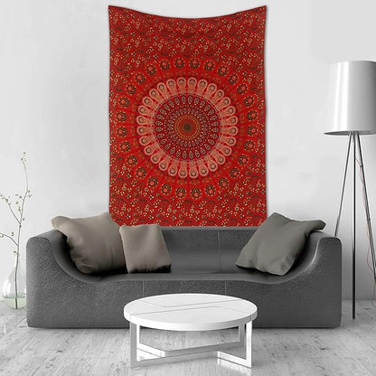 raajsee Red Tapestry- Best Mandala Wall Hanging- Bedding Tapestry For Bedroom Aesthetic-Size TWIN 140 X 210 CMS