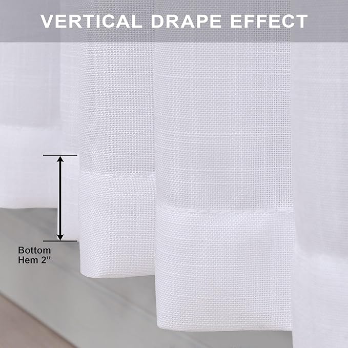 Pitalk White Linen Curtains for Living Room 100 Inches Long 2 Panels Pocket Back Tab Semi Transparent Curtains Boho Farmhouse Mid Century Country Western Sheer Drapes Ceiling to Floor 52 x 100 Length