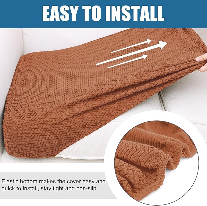 Smiry Waterproof Couch Cushion Covers, Stretch Jacquard Thick Sofa Cushion Covers, Washable Seat Slipcover Elastic Furniture Protector for Pets, Kid (Large, Rust)