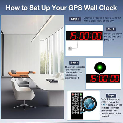 Large Digital Wall Clock 28" with GPS Auto-Sync, Remote Control & Timer, Wall-Mounted for Classroom, Office, Gym, Conference Room