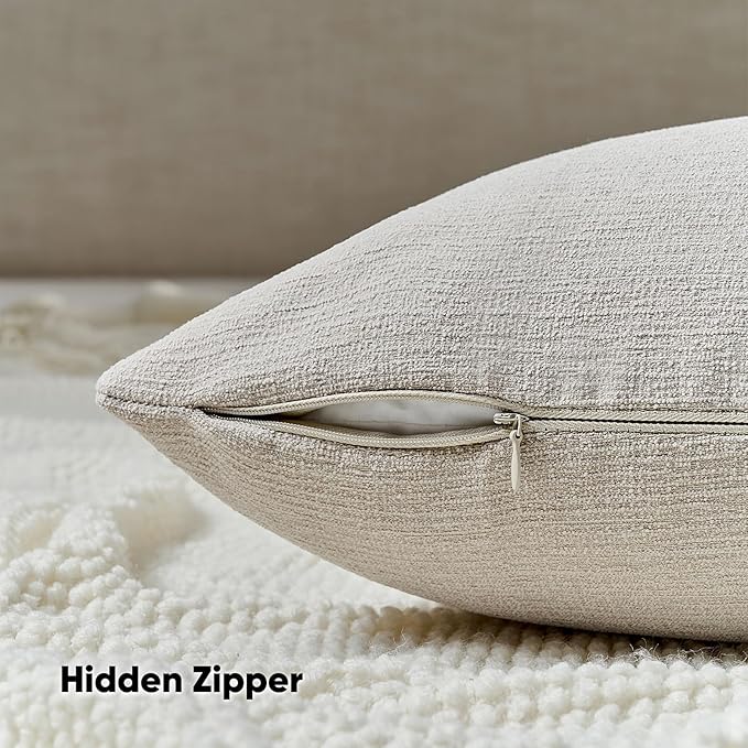 FUTEI Oatmeal Chenille Decorative Throw Pillow Covers 16x16 Inch Set of 2,Soft Cozy Faux Linen Textured Cushion Case,Farmhouse Home Decor for Couch Living Room
