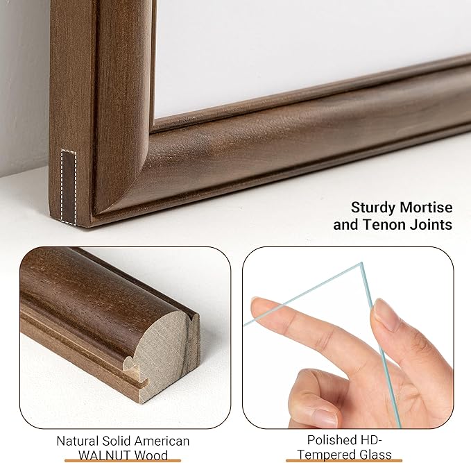 Heimlove 16x20 Picture Frame,16 x 20 Natural Solid Walnut Wood Frame Matted to 11x14 with Tempered Glass,16"x20" Handcrafted wood Poster Frame,Vertical or Horizontal Wall Hanging Display,1 Pack