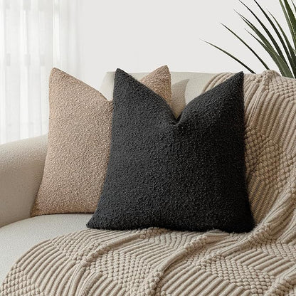 Foindtower Decorative Textured Boucle Throw Pillow Covers Accent Solid Pillow Cases Neutral Soft Cozy Couch Cushion Case for Chair Sofa Bedroom Living Room Home Decor 18 x 18 Inch,Black