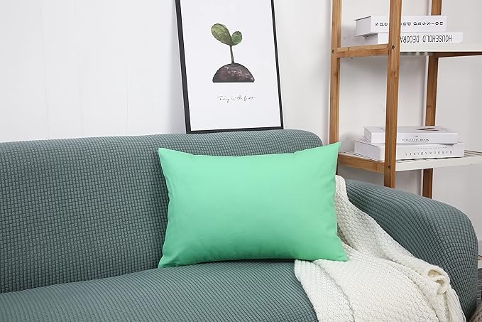 TangDepot Handmade Decorative Solid 100% Cotton Canvas Throw Pillow Covers/Cushion Covers, 45 Colors Available - (12" x 20" , Mint Green, 1 Count (Pack of 1))
