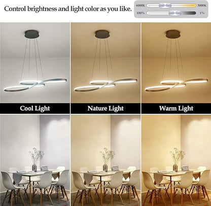 Modern LED Chandelier Dining Room Pendant Light Dimmable Creative Chandelier Remote Control Color/Brightness 3000-6000K Adjustable Hanging Lamp for Bedroom Living Room Kitchen 60W (Silver)