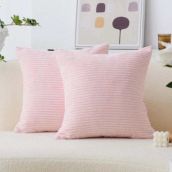 Home Brilliant Pink Pillow Covers 18x18 Set of 2 for Party Decorative Corduroy Soft Throw Pillows for Couch Bed Sofa, 18 x 18 inch, 45cm, Blush Pink