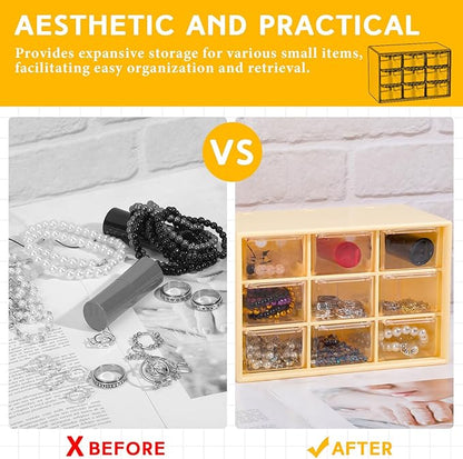 Wenqik 2 Pcs Mini Storage Drawers Teacher Toolbox Organizer with 9 Clear Drawers Small Plastic Desktop Teacher Desk Craft Organizer for Classroom Office 7" x 3. 9" x 4. 7"(Yellow)
