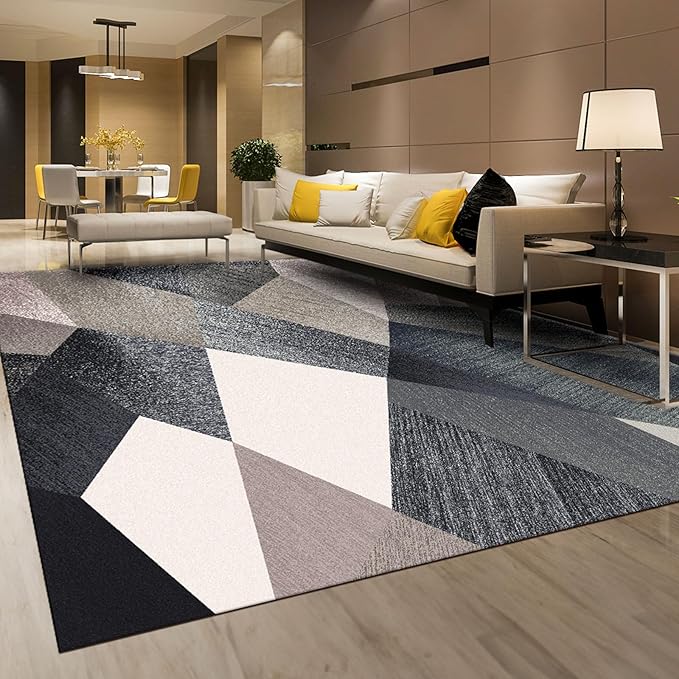 HOMFINE Washable Modern Area Rug - Geometry Style 5x7 Rugs for Living Room, Bedroom, Machine Washable Rug Soft Non Slip Non Shedding Area Rug - Green, 5'x7'
