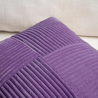 Fancy Homi 2 Packs Purple Decorative Throw Pillow Covers 22x22 Inch for Living Room Couch Bed, Farmhouse Boho Home Decor, Soft Corss Corduroy Patchwork Accent Square Cushion Case 55x55 cm