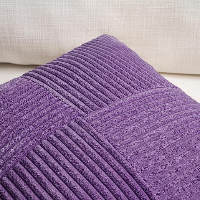Fancy Homi 2 Packs Purple Decorative Throw Pillow Covers 20x20 Inch for Living Room Couch Bed, Farmhouse Boho Home Decor, Soft Corss Corduroy Patchwork Accent Square Cushion Case 50x50 cm