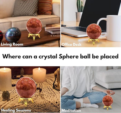 Amazing Gemstone Strawberry Quartz Crystal Ball with Stand - 1.5 Inches Crystal Sphere Meditation Balls for Witchcraft and Decorative Balls