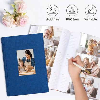 Vienrose Photo Album 4x6 300 Photos Linen Frame Cover with Memo Areas Photobook Large Capacity Slip-in Pictures Book for Wedding Baby Vacation, Blue