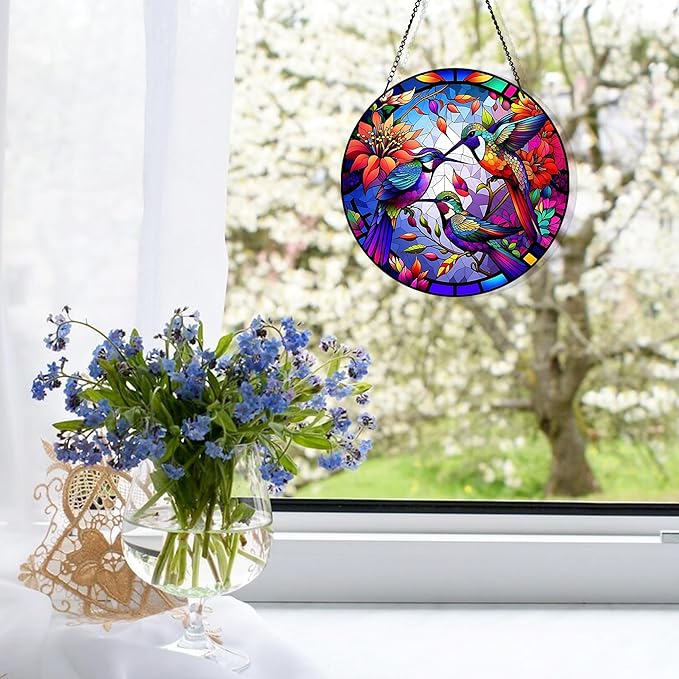 Colorful Acrylic Sun Catcher Window Decor - Rainbow Maker with Hook & Chain, SunCatcher Window Pendant Decoration Gift for Indoor Outdoor (Style 2)
