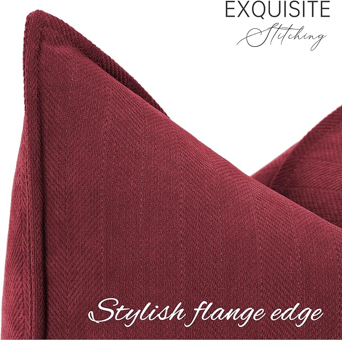 ZWJD Burgundy Pillow Covers 22x22 Set of 2 Chenille Throw Pillow Covers with Elegant Design Soft and Luxurious Decorative Throw Pillows for Couch, Bed, and Home Decor