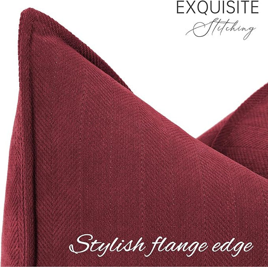 ZWJD Burgundy Pillow Covers 22x22 Set of 2 Chenille Throw Pillow Covers with Elegant Design Soft and Luxurious Decorative Throw Pillows for Couch, Bed, and Home Decor
