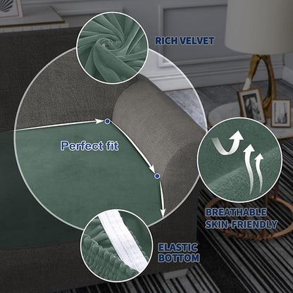 MAXIJIN Velvet Stretch Cushion Cover Fitted Couch Cushion Slipcovers 1 Pack Arm Chair Seat Cushion Cover for Individual Cushion Sofa Chair with Elastic Bottom (Chair Cushion, Pea Green)