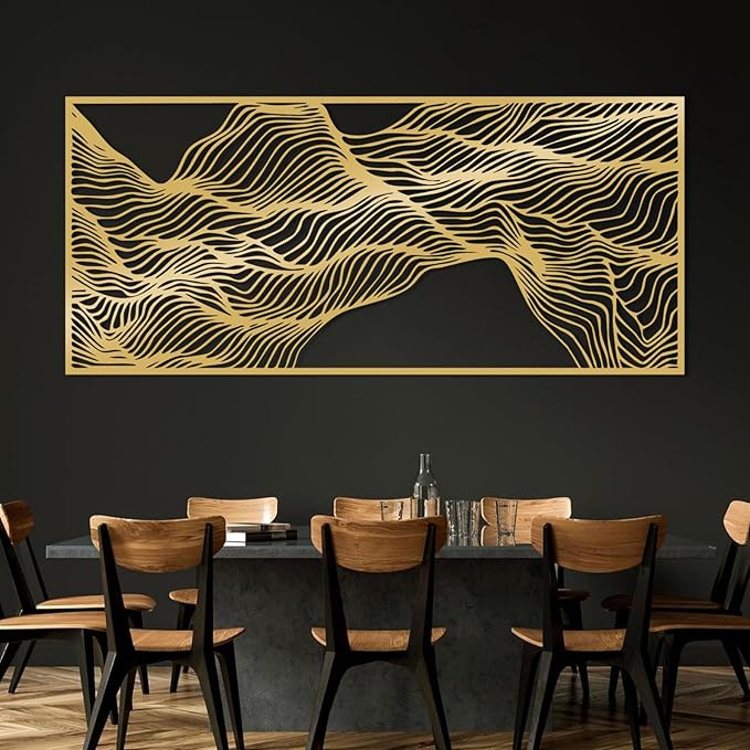 Abstract Lines Metal Wall Decor, Abstract Wavy Lines Metal Wall Art, Large Contemporary Wall Decor, Minimalist Line Wall Art, Modern Geometric Wall Sculpture for Living Room (Black, 24"x11"/60x27cm)