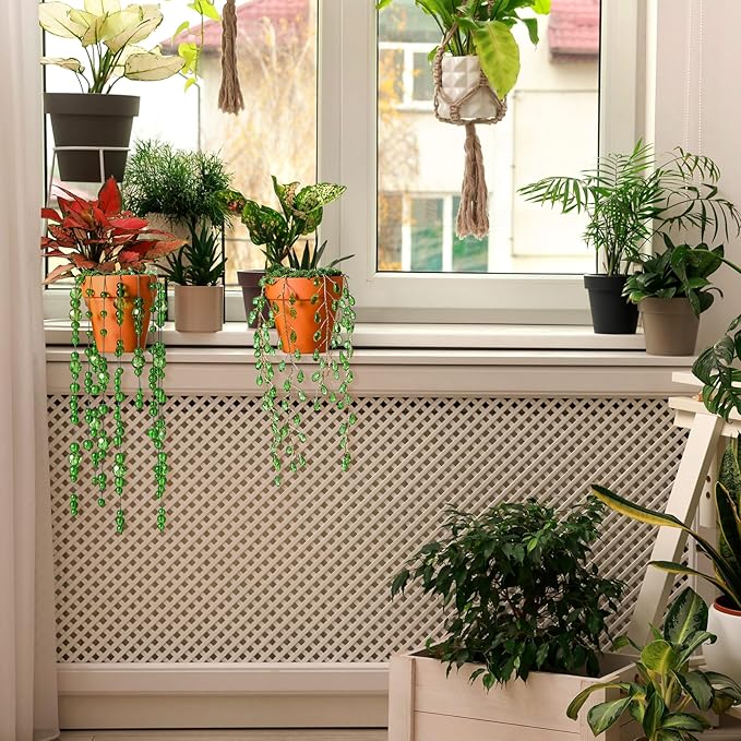 Suncalla 2pcs Beaded Plant Gifts for Plant Lovers Beaded Succulent Plants Sun Catcher Glass Leaf Beads Suncatcher for Window Hanging with Chain Bead Plants Crystal Sun Catchers Home (Classic Style)
