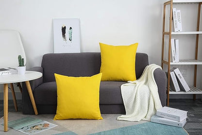 TangDepot Handmade Decorative Solid 100% Cotton Canvas Throw Pillow Covers/Pillow Shams, (22"x22", Yellow)
