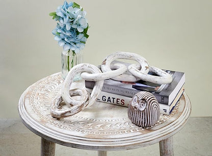 Housewarming Gifts Wood Chain Link Decor Hand Carved 5-Link Wood Knot Decorative Chain, Rustic Decorative Object Large Wooden Chain for Home Living Room Coffee Table Farmhouse 16 x 4 x 2 (White)