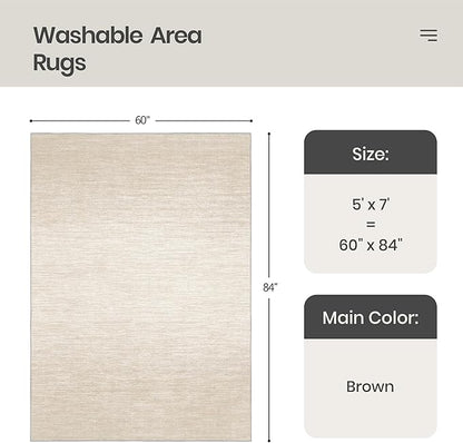 Valenrug Washable Rugs 5x7 - Stain Resistant 5x7 Area Rugs for Living Room, Non Slip Backing Gradient Printed Rugs for Bedroom, Foldable Machine Washable Area Rug(5'x7', Brown)