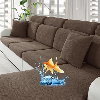 MAXIJIN Waterproof Couch Cushion Covers Stretch Sofa Seat Slipcovers Washable，Sectional Outdoor Cushion Covers with Elastic Bottom for Dogs Pets Kids (1 Pc Cushion Cover, Light Coffee)
