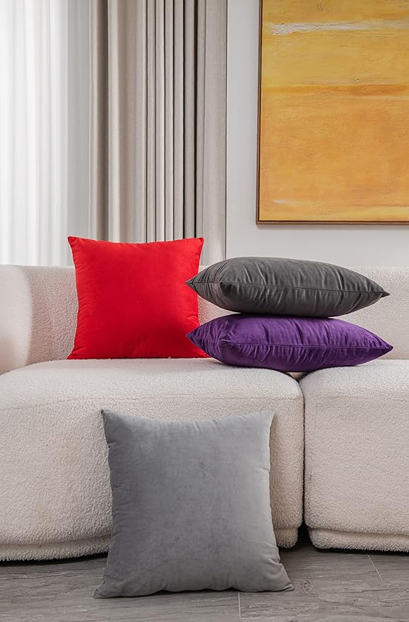 26x26 Euro Pillow Covers : 2 Pack Cozy Soft Velvet Oversized Couch Pillow Shams, Square Throw Pillow Cases for Living Room Sofa, Light-Grey