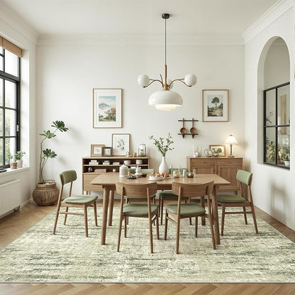 Valenrug Washable Rug 9x12 - Stain Resistant 9x12 Area Rugs for Living Room, Non Slip Backing Printed Rugs for Bedroom, Folable Machine Washable Area Rug(Green,9'x12')