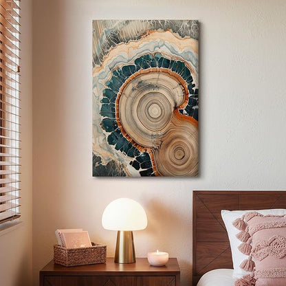 IBHJSART Framed Tree Ring Canvas Wall Art Vintage Colorful Wood Stump Painting Prints Modern Minimalist Pictures Neutral Nature Rustic Farmhouse Decor Living Room Bedroom Bathroom Office