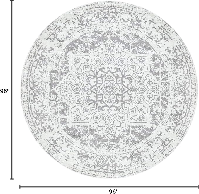 Rugs.com Arlington Collection Rug – 8 Ft Round White Medium-Pile Rug Perfect for Kitchens, Dining Rooms