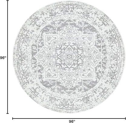 Rugs.com Arlington Collection Rug – 8 Ft Round White Medium-Pile Rug Perfect for Kitchens, Dining Rooms