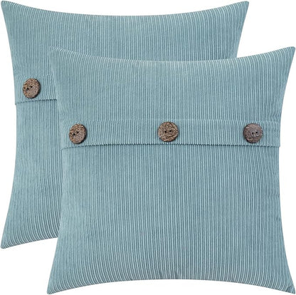 HWY 50 Light Blue Chenille Throw Pillow Covers 22x22 Inch with Triple Buttons, Soft Farmhouse Accent Decorative Cushion Cases for Couch Sofa Bed Living Room Pack of 2