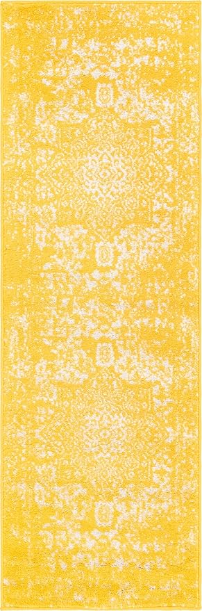 Rugs.com Arlington Collection Rug – 6 Ft Runner Yellow Medium-Pile Rug Perfect for Hallways, Entryways
