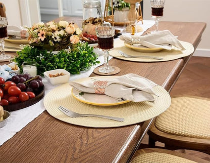 AHHFSMEI Round Braided Placemats 15 Inch Round Table Mats for Dining Tables Natural Woven Heat Resistant Place mats Set of 4 (Beige,4)