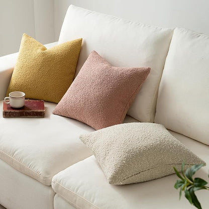MIULEE 18x18 Inch Decorative Pillow Covers for Couch Bed Set of 2 Textured Boucle Neutral Spring Throw Pillows Valentine Blush Pink Accent Solid Cushion Pillowcases Sofa Livingroom Home Decor