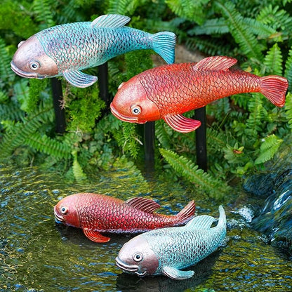 Koi Fish Decor, Set of 2 Antique Koi Garden Statues Art, Pond Accessories, Yard Pond Decor, Large Outdoor Garden Statues Ornaments, Real Fish Sculpture Art (10.8")