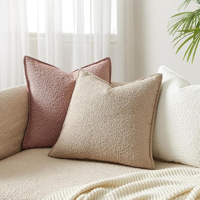 JUSPURBET 26x26 Pillow Covers Set of 2 Decorative Throw Pillow Covers Case for Couch Sofa Bed Soft Boucle Textured Cushion Covers with Hidden Zipper for Home Decor Living Room,Oatmeal
