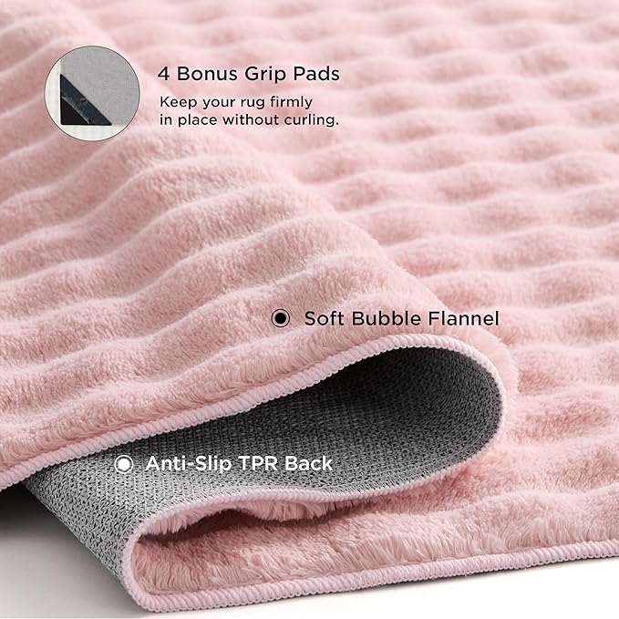 Bedsure 6x9 Fluffy Area Rugs for Living Room, Machine Washable Rugs, Non-Slip Backing, Non-Shedding, Pet Friendly Throw Rug for Bedroom Dining Room, Rug for Kids Room, Strawberry Cream