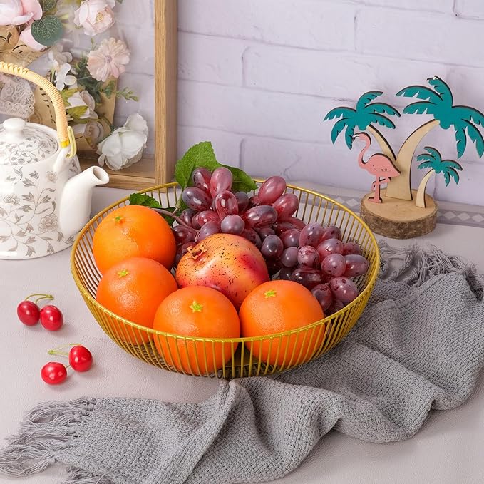 IBWell Gold Wire Fruit Basket Fruit Bowl Kitchen Fruit Basket Stand Fruit Bowls for the Counters Metal Fruit Bowl (Exposure)