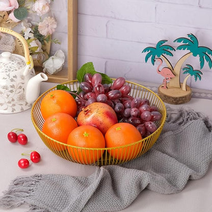 IBWell Gold Wire Fruit Basket Fruit Bowl Kitchen Fruit Basket Stand Fruit Bowls for the Counters Metal Fruit Bowl (Exposure)
