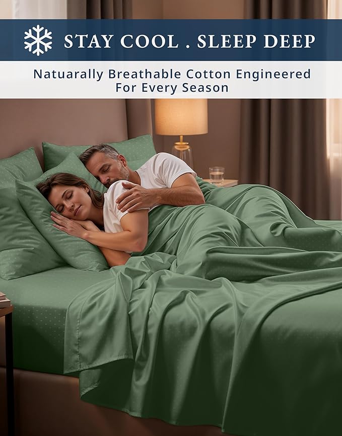 LANE LINEN 100% Egyptian Cotton Twin XL Sheets Set, Soft & Comfy Thick Fully Elasticized Mercerized Cotton Sheets Twin Sheets, No Pill Fade Resistant Elegant Jaquard Swiss Dot - Iceberg Green
