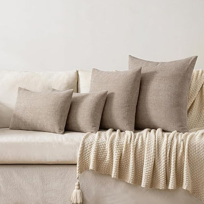 MIULEE Pack of 2 Decorative Throw Pillow Covers Soft Chenille Lumbar Accent Throw Pillows Solid Textured Cushion Covers for Couch Sofa Bedroom Living Room 20x12 Inch,Light Taupe