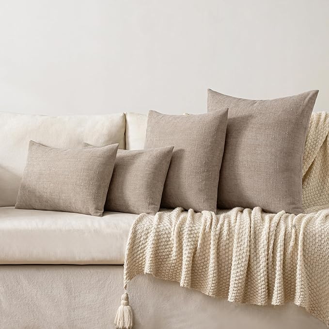MIULEE Pack of 2 Decorative Throw Pillow Covers Soft Chenille Throw Pillows Solid Textured Cushion Covers for Couch Sofa Bedroom Living Room 22x22 Inch,Light Taupe