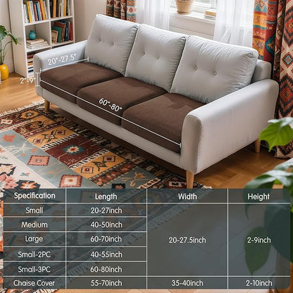 Hokway Stretch Couch Cushion Covers, 3 Piece Individual Sofa Cushion Slipcovers，Jacquard Sofa Seat Slipcover Set, Non-Slip Protector for Cushion (Chocolate,Small-3PC)