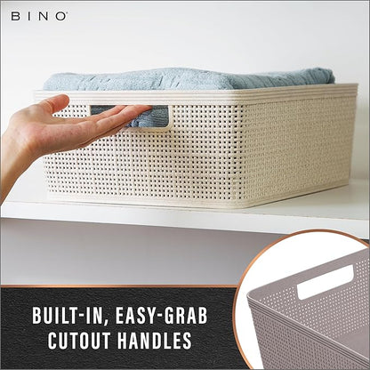 BINO | Woven Plastic Basket | Small (Natural), 5-Pack | THE JUTE COLLECTION | Home Organization, Space - Saving Storage, Stylish Design | Jute Basket | Plastic Storage Basket