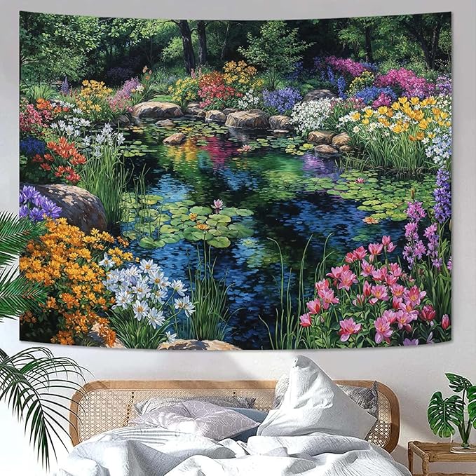 kampdream Scenery Tapestry, Colorful Bloom Landscape Wall Hanging, Nature Home Decor for Bedroom and Living Room Aesthetic Wall Art Decoration