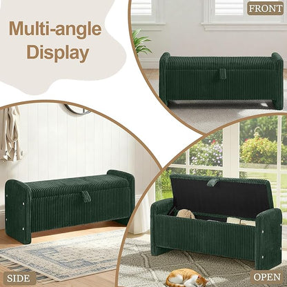 44" Storage Ottoman Bench, Upholstered End of Bed Storage Benches, Rectangle Ottoman with Storage for Bedroom, Entryway, Corduroy Green