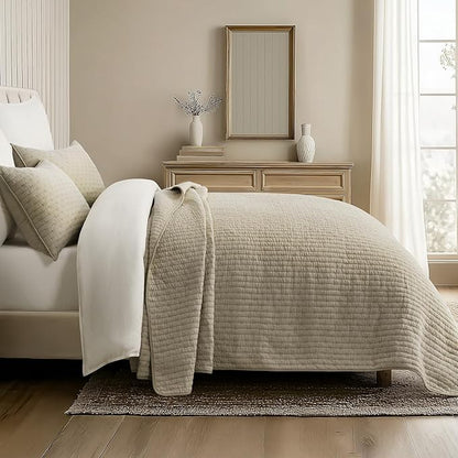 EVERGRACE Cross Stitch Pre-Washed Cotton Quilt Bedding Set King Size, Oversized 3 Pieces Lightweight Bedspread Coverlet for All Season, with 2 Matching Shams, Driftwood, 108"x96"
